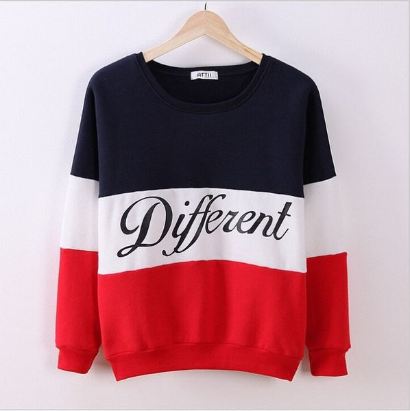 

2016 korean-style autumn new style women's mixed colors lettered crew neck long sleeve pullover hoody fleece women's, Black