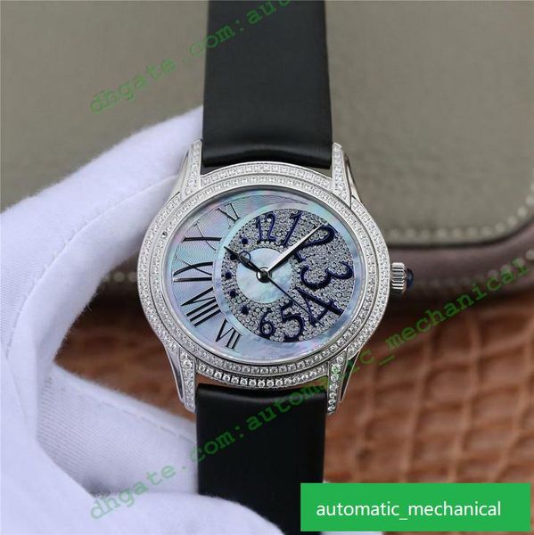 

fashion 77303bg lady watches 35x39.5mm mother-of-pearl dial movement watches diamond watch (18k white gold inset 323 diamond, Slivery;brown