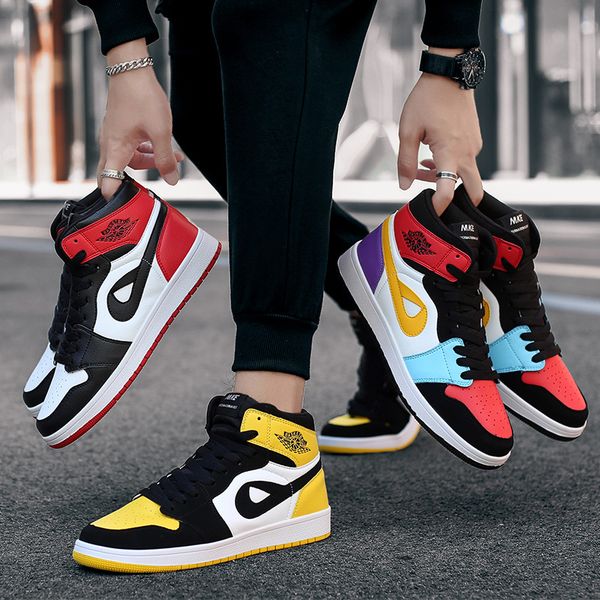 

2020 new high-aj couple tide shoes korean fashion student board shoes men's large size casual sports shoes, Black