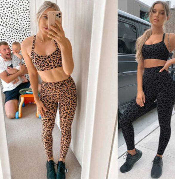 

womens yoga suit trendy new yoga clothing tight running fitness sports leopard print style set ladies fitness clothing two piece tracksuit, Gray