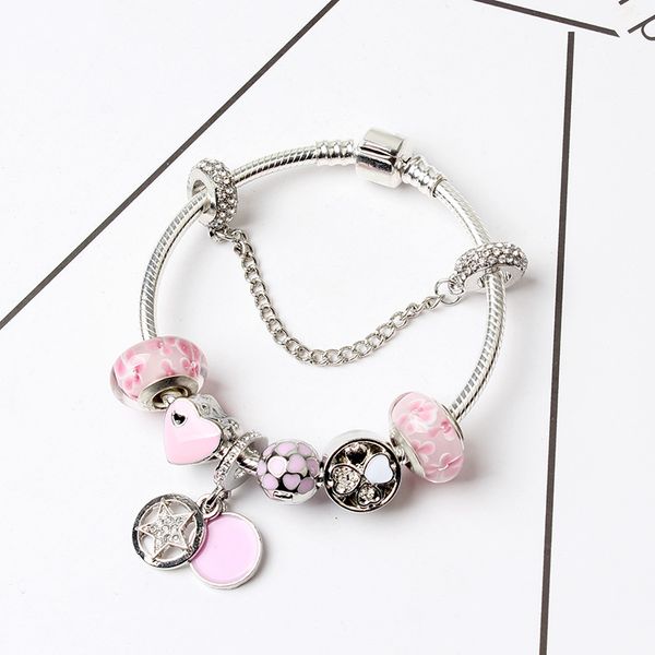 

европейский шарм бусины 3 мм змея цепи подходит для дамы пандора стиль розовые стеклянные бусины браслет ювелирные изделия, Black