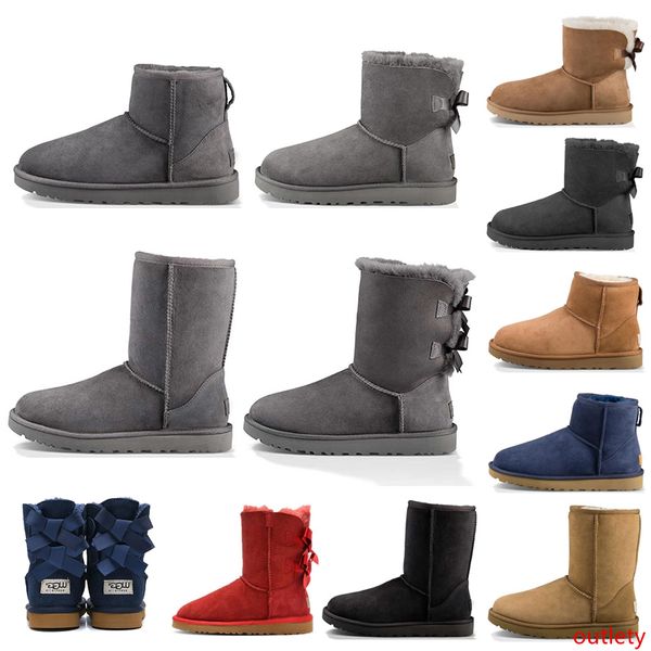 

new wgg fashion designer women ankle winter australia boots chestnut black booties tall bailey bowknot womens work snow knee high fur boot