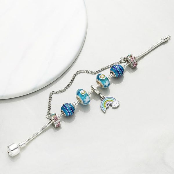 

925 silver simple rainbow fits pandora european bracelet charm beaded jewelry diy wedding jewelry with gift box for girls, Golden;silver