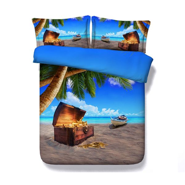 3d Palm Tree Ocean Beach Print Duvet Cover With Pillowcase Bedding