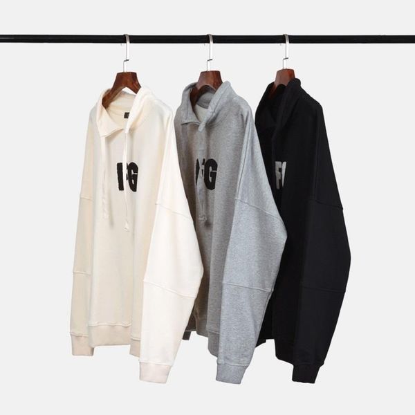 

qoolxcwear high street cotton sweatshirts fg embroidery loose version stand collar drawstring hoodie men/women hoodie1, Black