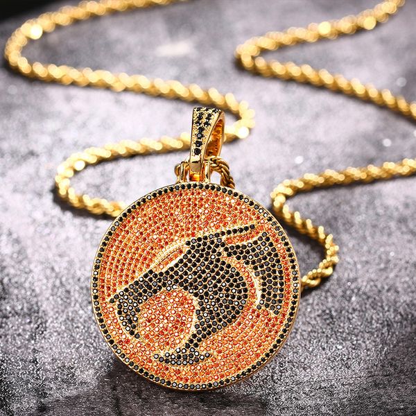 

ale hip hop mens necklace gold plated cz ice out dinosaur pendant necklace with 24inch rope chain for men punk jewelry gift, Silver