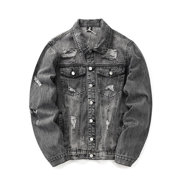 

mens designer jacket denim high street brand men's jackets with embroidered letters wash water holes old style denim jacket, Black;brown