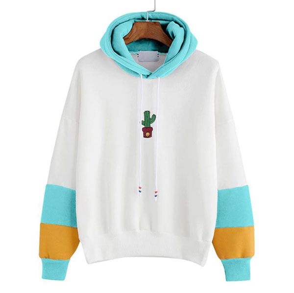 Moda-2017 Moda Hoodie Kadınlar Uzun Kollu Kaktüs Baskı Hoodie Kazak Hoody Kazak Tops Bluz Pamuk Karışımı Jumper Hoodie Kadınlar