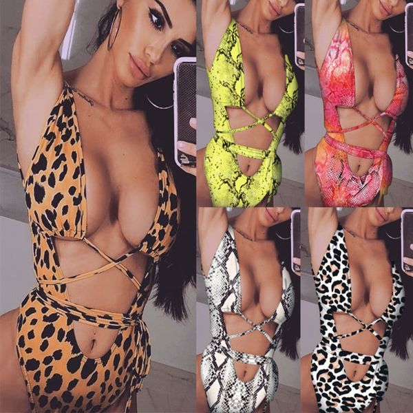 

One Piece Leopard Bikini Womens Clothes Summer Fashion Bandage Hollow Out Designer Bikinis Swimwear Vestidoes