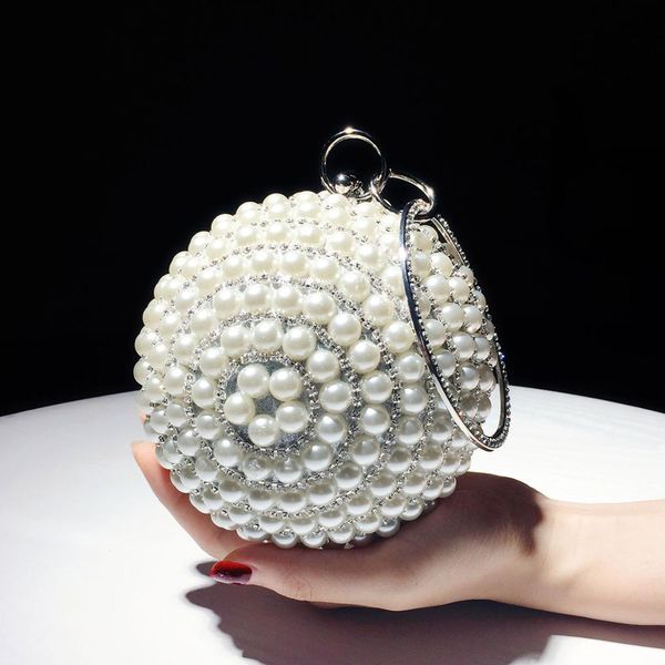 

net red handbags ladies spherical bag female new 2019 cheongsam pearl bag handbag diagonal small round white