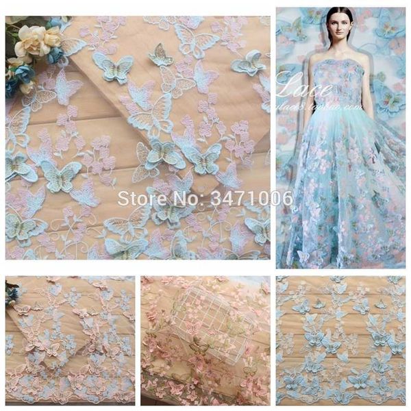 

2 yards 3d butterfly embroidery lace fabric multicolor gold thread bridal gown wedding fabrics tulle cloth dress material, Black;white