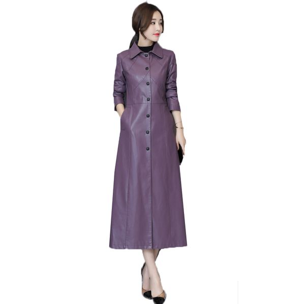 

women's leather & faux women long jacket winter warm plus size 5xl soft trench coat pu clothing female outerwear, Black