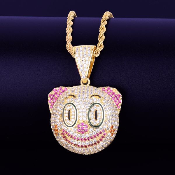 

bubble letter clown face pendant necklace men's hip hop jewelry iced out cubic zircon rock street gold silver color for gift