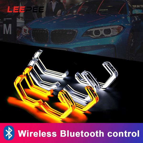 

leepee 4 piece/set rgb multi-color bluetooth wireless controller smd led light m4 style car angel eyes
