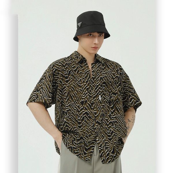 

men summer stripe print casual short sleeve shirts streetwear male vintage fashion hip hop thin loose beach shirts, White;black