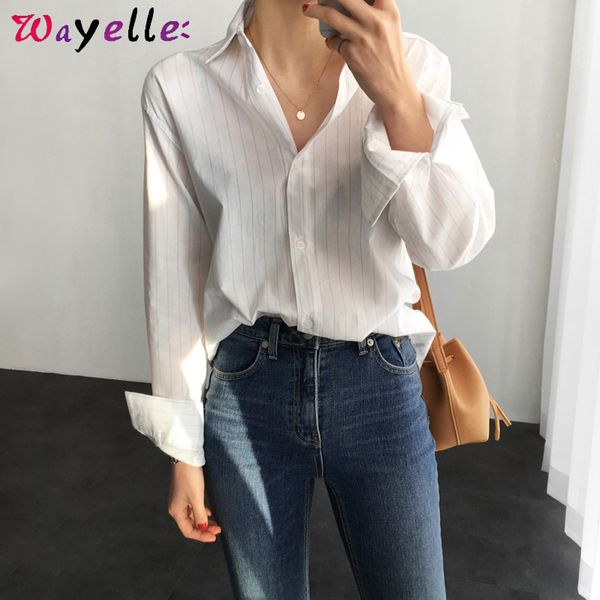 

striped white shirts women basic women blouses korean loose long sleeve shirt blusas mujer de moda 2019 korean top