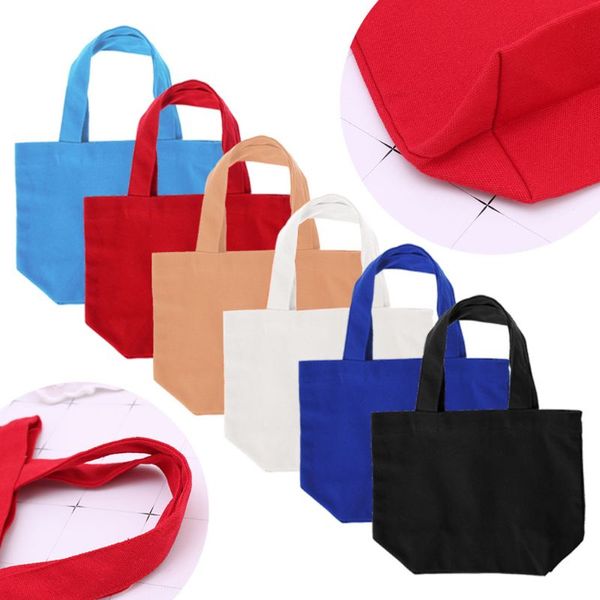 

portable cotton canvas tote handbag picnic lunch cosmetic bag solid color 72xf