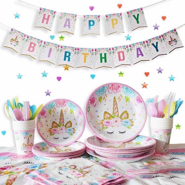 

joy-enlife unicorn для вечеринок набор одноразовая накладки чашки салфетки baby shower день рождения украшения для детей