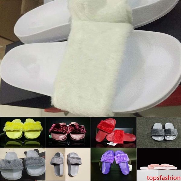 

совершенно новый rihanna fenty leadcat меховые горки-розовый, черный, белый, красный, серый слайд крытый сандалии женские тапочки розничная