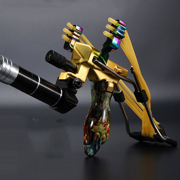 

laser catapult slingshot new arrived powerful hunting outdoor rubber band tubing PU Leather Professional Tactical Pocket sling shot Ball