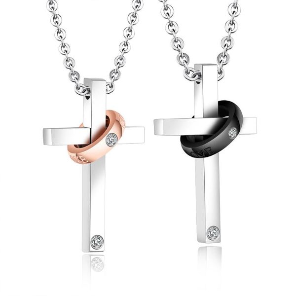 

classic cross couple pendant necklaces inlaid cubic zirconia cover me with love men women lover neckalce ogx1228, Silver