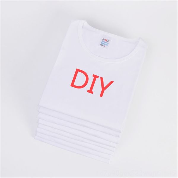 

short-sleeved t-shirt solid color t-shirt coat men women diy couple business attire tuan ti fu round neckline men's, White
