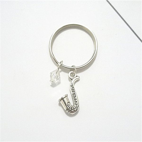 

saxophone charm keychain with birthstone antique silver color saxophone keychain