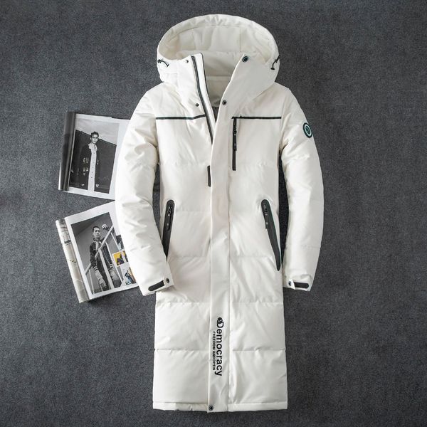 

2019 new thick winter down jacket men's warm brand clothing quality x-long male white duck down coat parka, Black