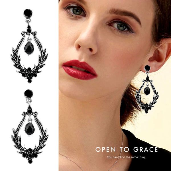 

sinleery vintage gothic style hanging chandelier earrings red blue black cubic zirconia women wedding party jewelry es611 ssh, Silver