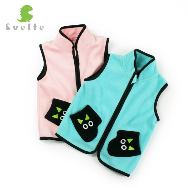 

svelte fall autumn winter children boys girls fur fleece vest cartoon patterns zipper solid kids waistcoat veste enfant, Blue