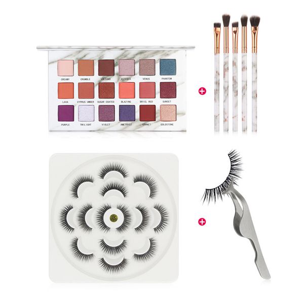 

4pcs make up set 7 pairs 3d mink false eyelashes with makeup tools eyelash support 18 colors eyeshadow palette with brushes