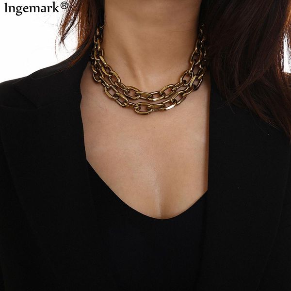 

gothic punk chunky choker necklace collar statement layered vintage snake gold heavy thick chain necklace steampunk men jewelry, Silver