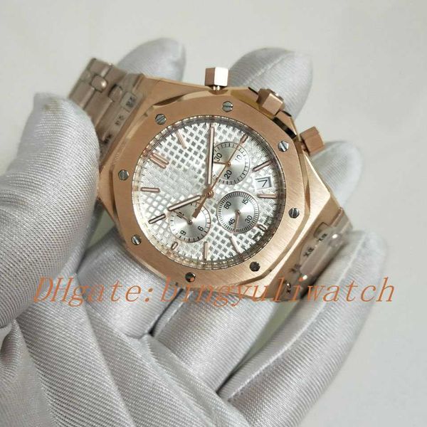 

new factory luxury mens watch white dial rose gold stainless steel original clasp vk quartz movement chronograph christmas gift, Slivery;brown