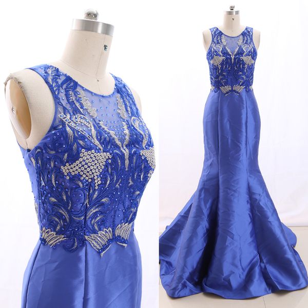 

macloth blue mermaid o neck floor-length long crystal tulle prom dresses dress  266403 clearance, White;black