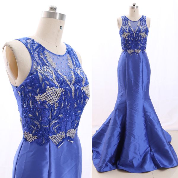 

macloth blue mermaid o neck floor-length long crystal tulle prom dresses dress  266403 clearance, White;black