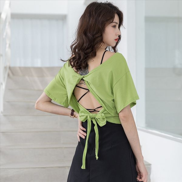 

фрукты кружево рубашка зеленая короткая куртка 2020 персонализированных твердого цвет сексуальной шнуровки с короткими рукавами футболки для, White