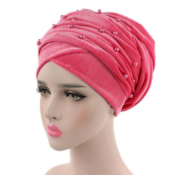 

новых роскошного бисер обшелушенного velvet тюрбан длинного платок headwrap женщина мусульманский хиджаб, Red