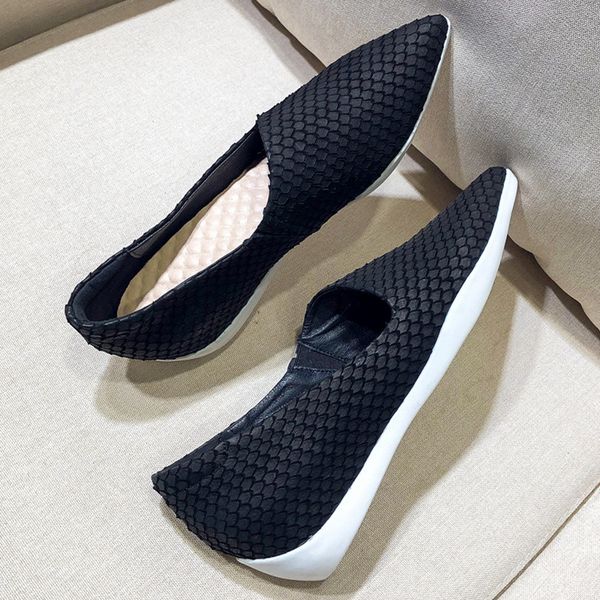 

women's genuine leather slip-on flats loafers leisure soft comfortable espadrilles pointed toe casual sneakers shoes for women, Black