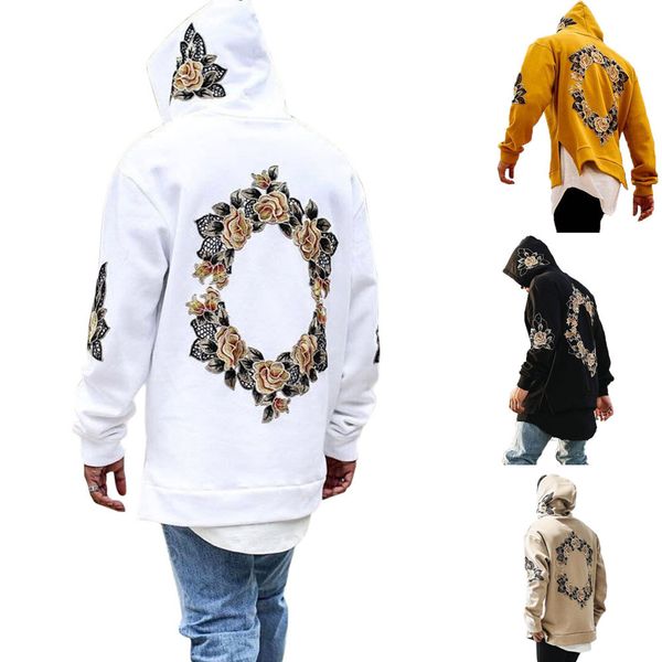 

fashion autumn winter men sweatshirts with hat long sleeve embroidery hoodies man loose casual hooded hd88, Black