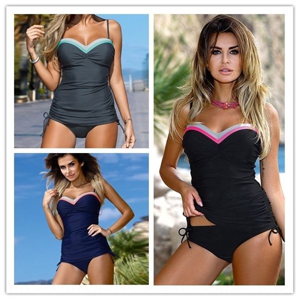 

solid color matching split belly-covering nylon solid color matching split belly-covering swimsuit bikini swimsuit nylon bikini, White;black