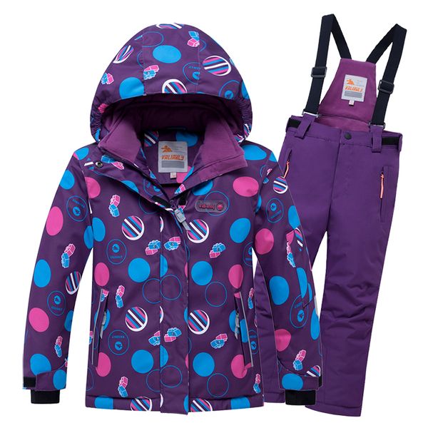 

2020 winter ski suit for girls kids snow suit children waterproof windproof skiing jacket + pants 2 pieces ski sets skiing suits, White