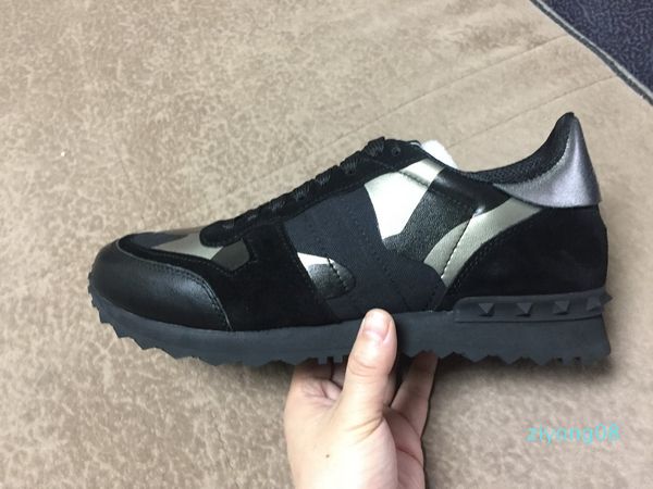 

size 35-46 women/men casual shoes camouflage genuine leather lace up couple star shoes rivets flat shoes z08, Black