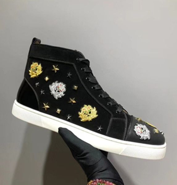 

new arrival designer mens women black suede crystals high red bottom sneakers brand spikes casual shoes luxury party wedding shoe x116