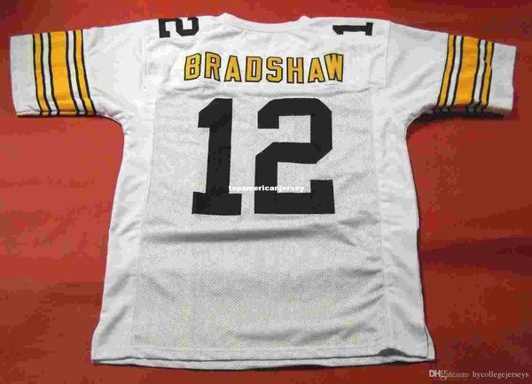 

retro #12 terry bradshaw custom mitchell & ness jersey white mens stitching s-5xl,6xl football jerseys running, Black;blue