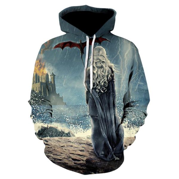 

cloudstyle 2020 new game thrones men's hoodies daenerys targaryen 3d printed hooded hoodies harajuku streetwear hoodie men, Black