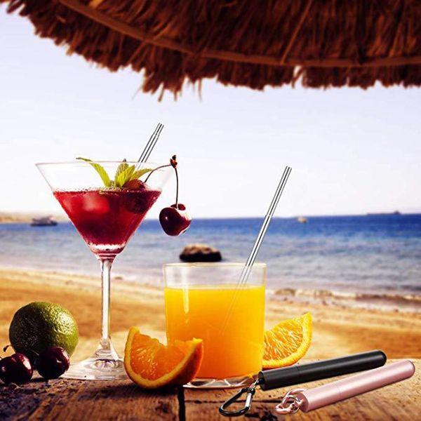 

stainless steel flexible folding drinking juice straws with cleaning brushes reusable home dinnerware bar party travel accessory