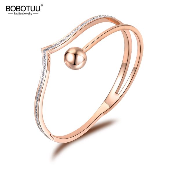 

bobotuu branch romantic stainless steel cubic zirconia cuff bangles bracelets lovers jewelry valentine's day gift bb18062, Black