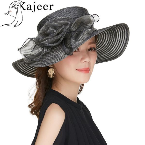 

hats for women kajeer ladies black big wide brim uv protection female flower design wedding hats race party caps, Blue;gray