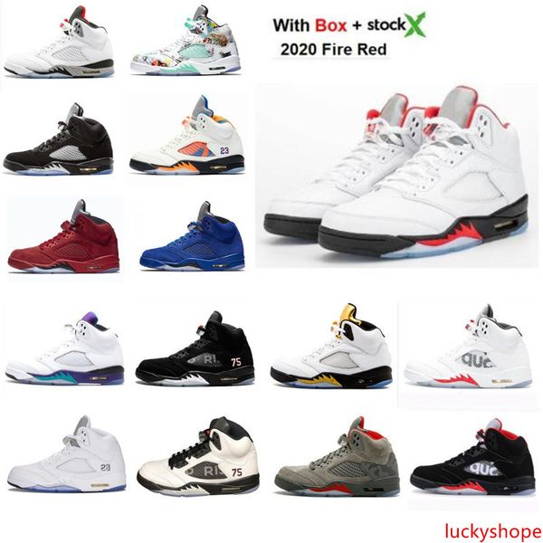 

2020 fire red mens basketball shoes orange peel blue red suede wings island green olympic gold 5s sports sneaker with ment