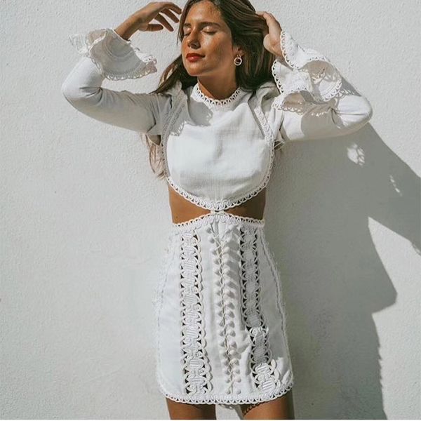 

backless o neck dress summer women elegant dresses long sleeve hollow out mini-dress high waist runway dress vestidos z0767, Black;gray